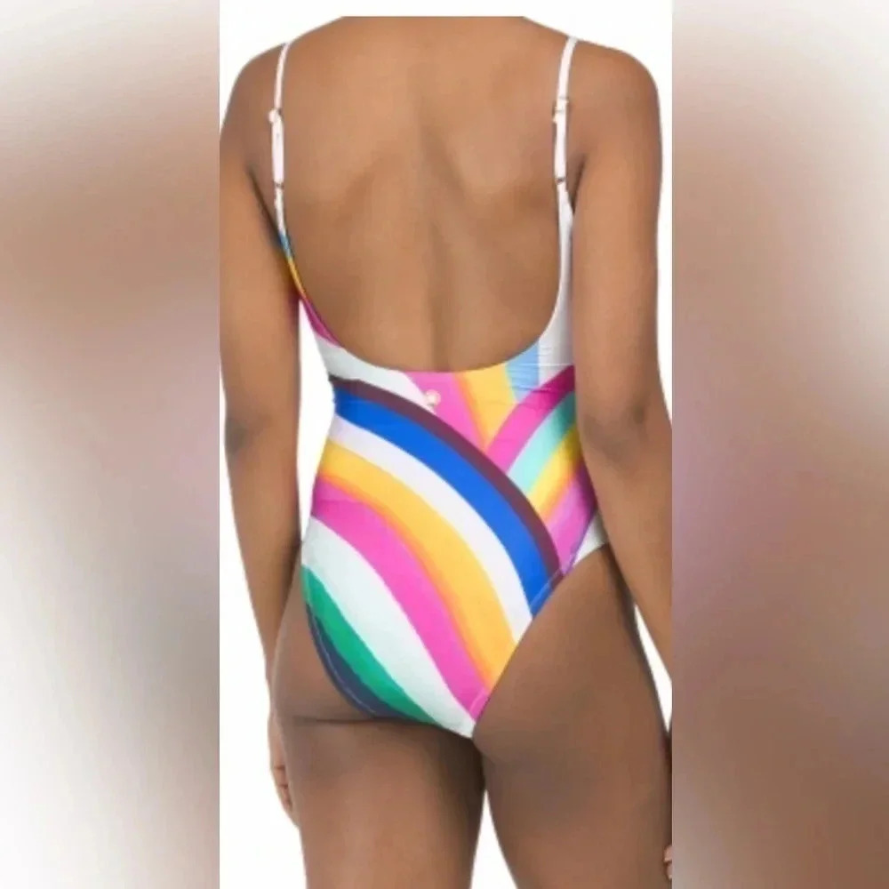 SUNSHINE 79 Rainbow Plunging V - Neck Mai One - Piece Swimsuit Size 10 - Picture 2 of 8